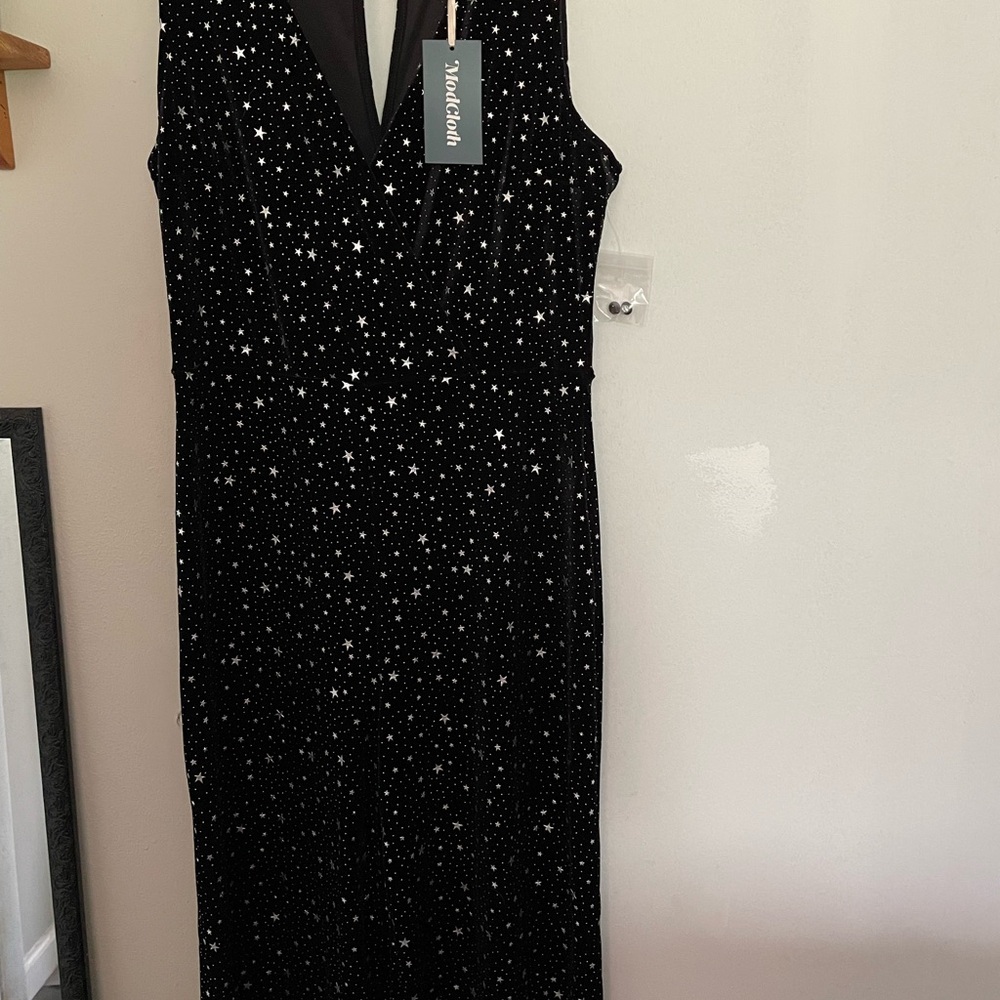 NWT ModCloth Black Star-Print Velvet Sleeveless Wide-Leg Jumpsuit
